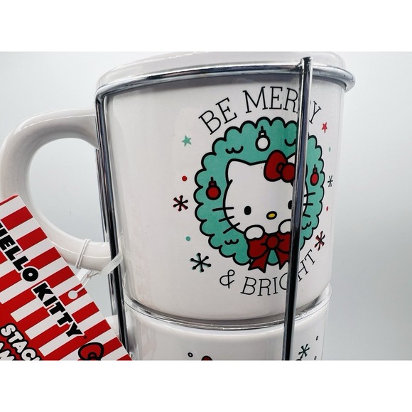 Hello Kitty Stacked Ceramic Mugs Set Of Four 10 oz. w Rack Christmas Sanrio NEW - Picture 4 of 8